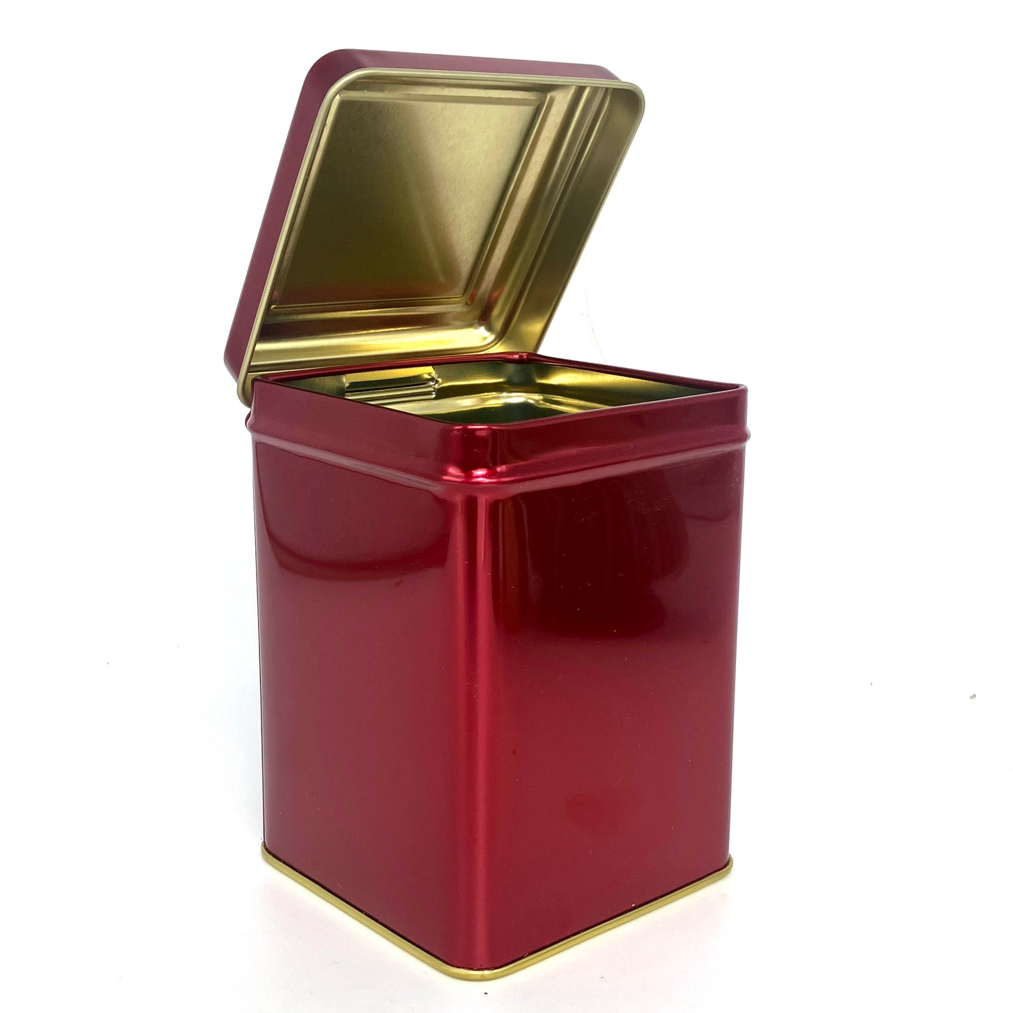 Square 500mL Burgundy Tin with hinge lid