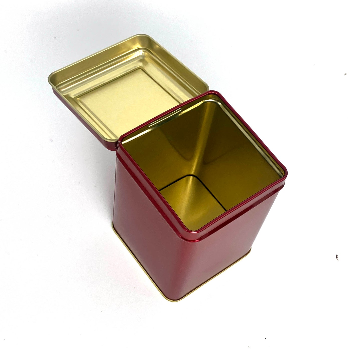 Square 500mL Burgundy Tin with hinge lid