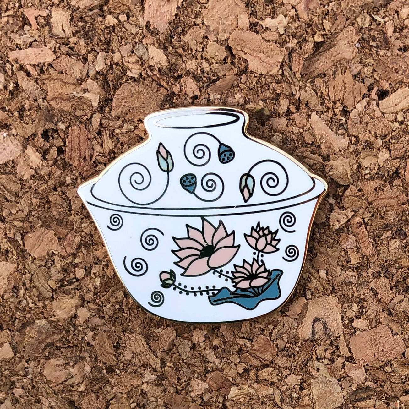 White Floral Gaiwan Enamel Pin