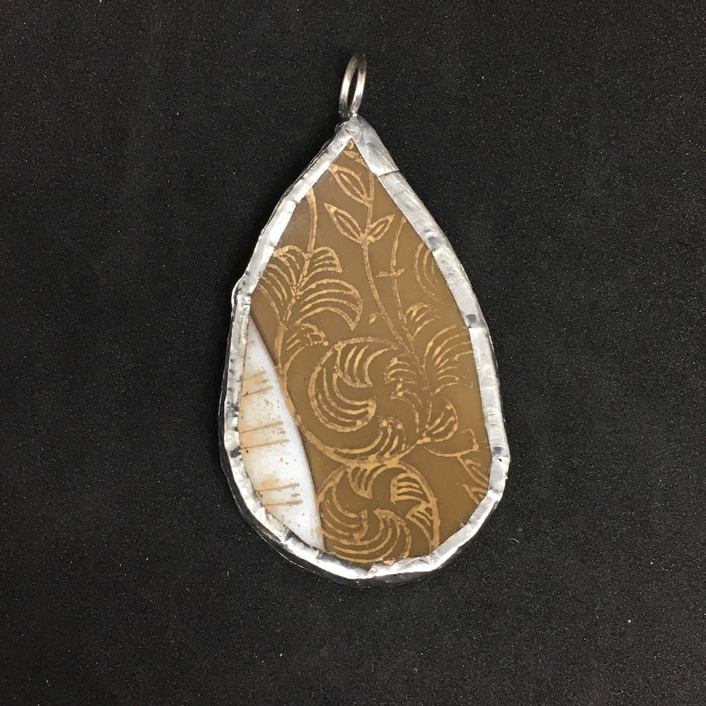 Brown and gold tear drop pendant