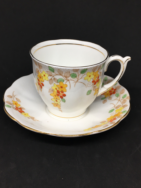 Bell China Yellow & Red Floral Teacup