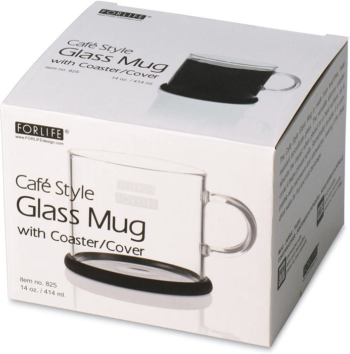 Cafe Style Glass Mug with Coaster/Cover - 14 oz.